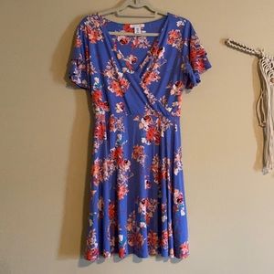 Flutter sleeve blue floral dress